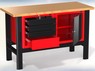 Otwarte szuflady i drzwiczki - Stół warsztatowy N-3-06-01 - z 2 szafkami (4 szuflady + 1 drzwiczki)
